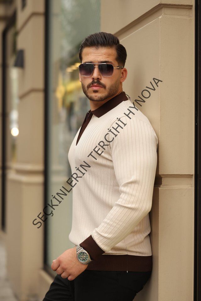 Erkek Kol Ve Yaka Detaylı Uzun Kollu Triko