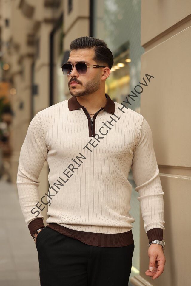 Erkek Kol Ve Yaka Detaylı Uzun Kollu Triko