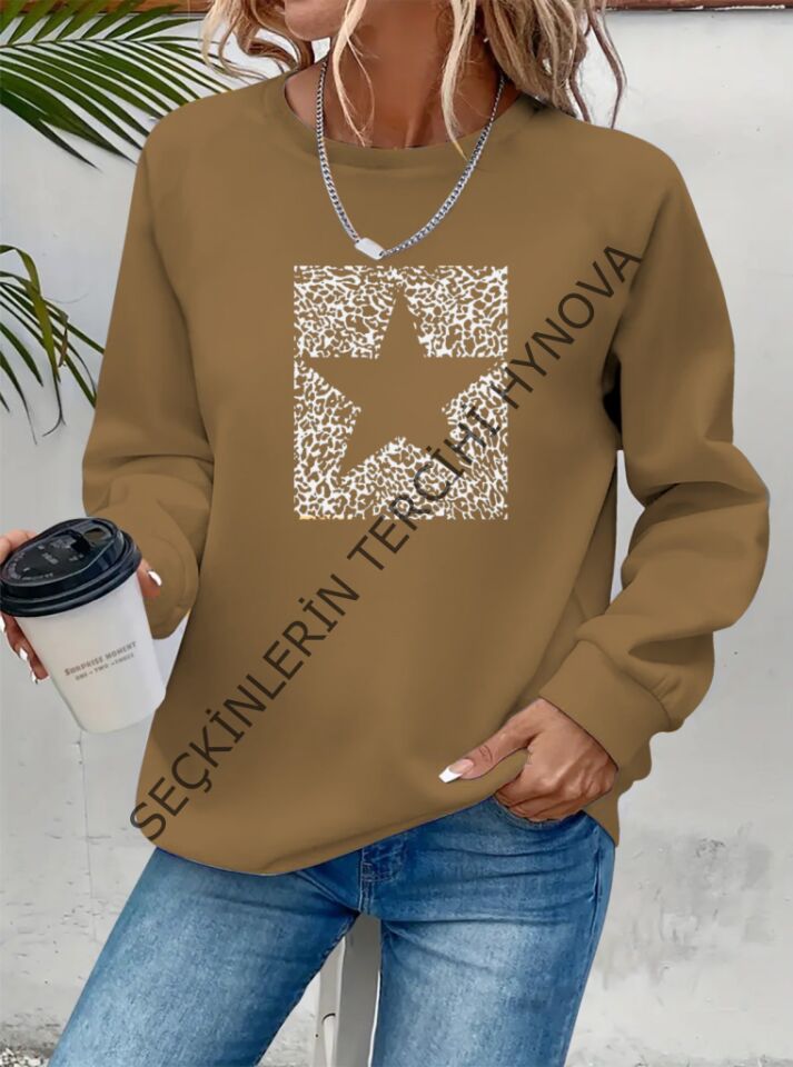 Kadın Uzun Kollu Bisiklet Yaka Desenli Viskon Iki Iplik Bluz