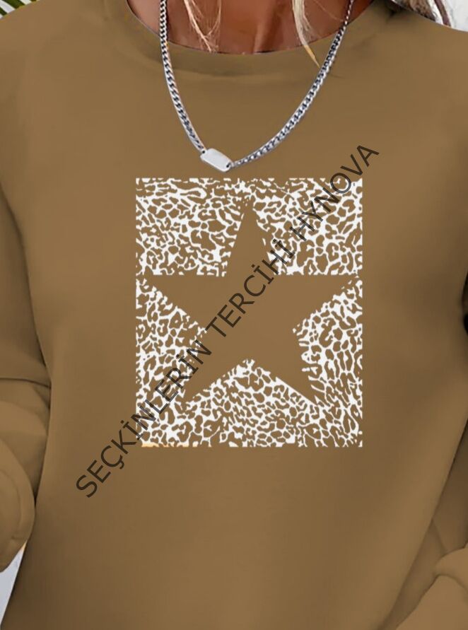 Kadın Uzun Kollu Bisiklet Yaka Desenli Viskon Iki Iplik Bluz