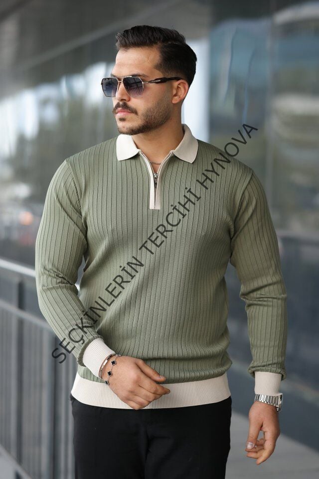 Erkek Kol Ve Yaka Detaylı Uzun Kollu Triko