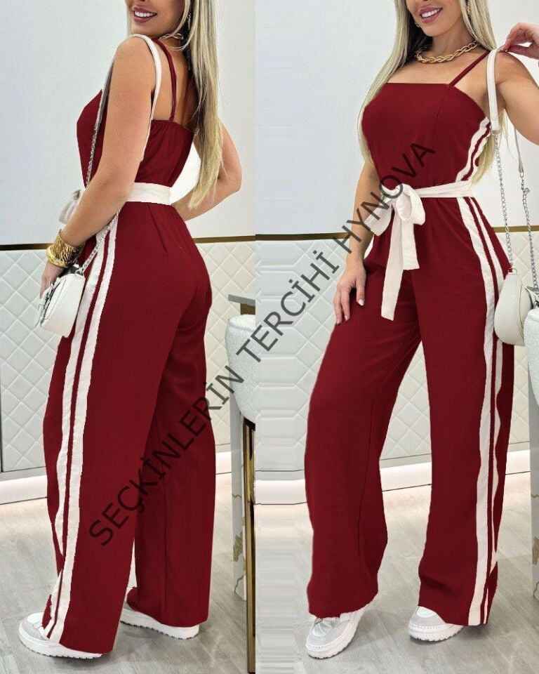 Kadın Ip Askılı Straplez Belden Kuşaklı Viskon Iki Iplik Tulum