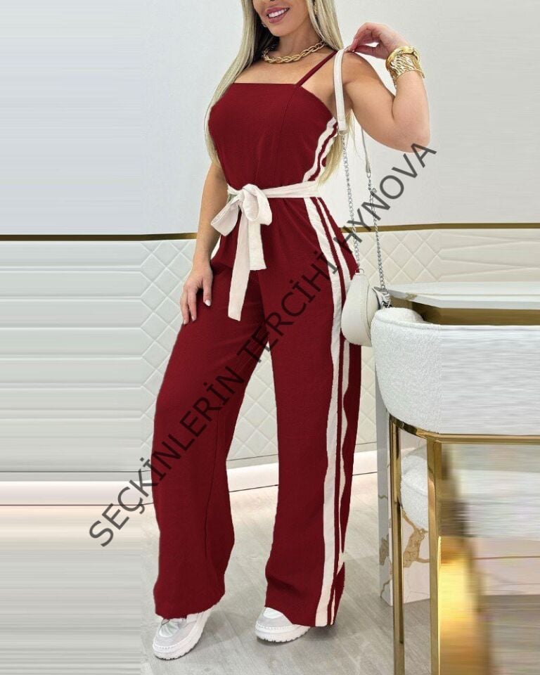 Kadın Ip Askılı Straplez Belden Kuşaklı Viskon Iki Iplik Tulum