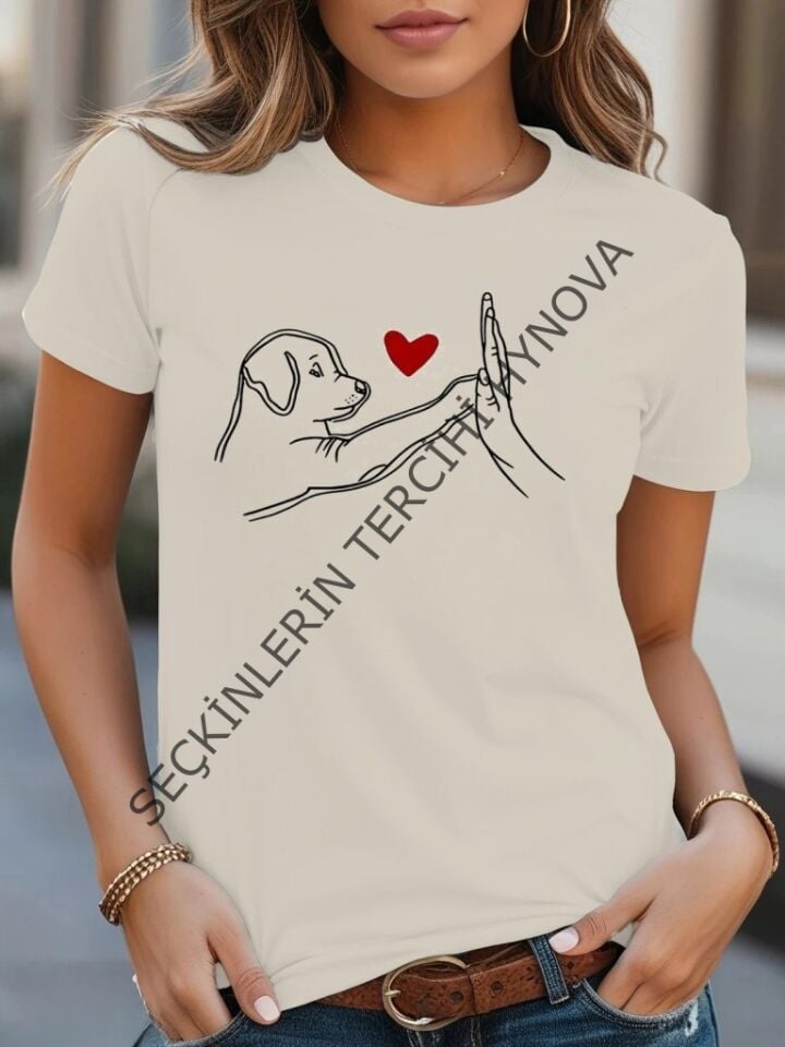 Kadın Kısa Kollu Bisiklet Yaka Köpek Baskılı Viskon Bluz