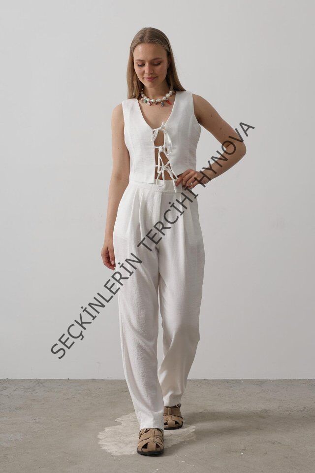 Bağlamalı Yelek - Beyaz