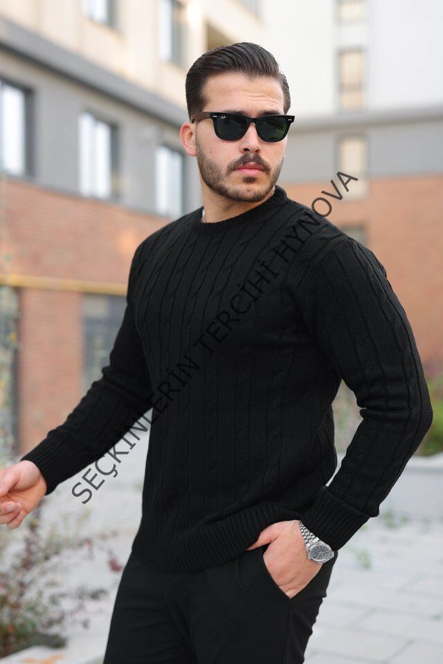 Erkek örgü Desen Bisiklet Yaka Kazak