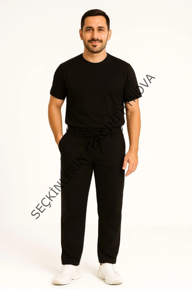 Erkek Diagonel Mikro Dokulu Cepli Pantolon - Siyah