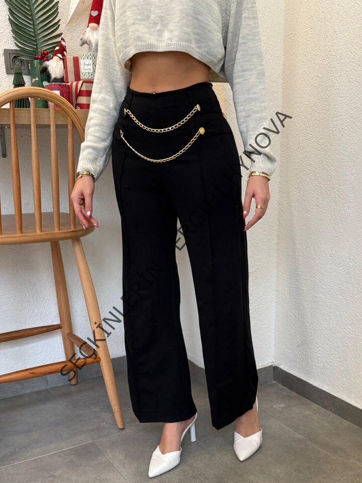 Kadın Beli Zincir Detay Ithal Krep Pantolon
