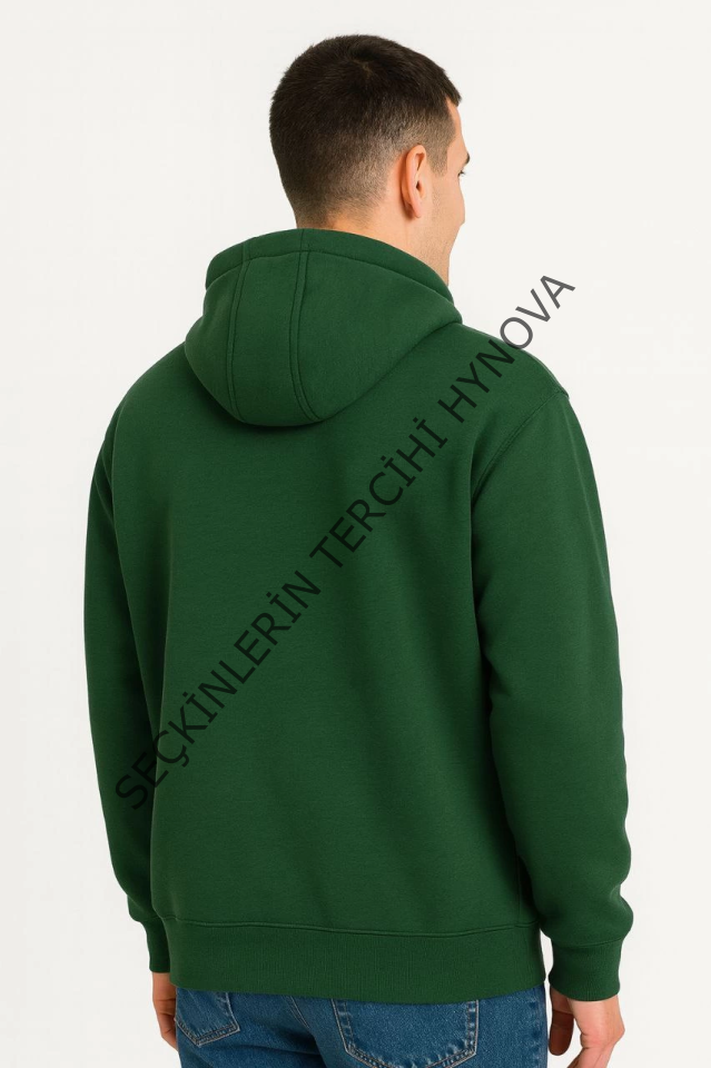 Erkek Ovarsize Kapüşonlu Swetshirt Kanguru Çepli Cıtcıtlı 3 Iplik Şardonlu Hoodie - Haki