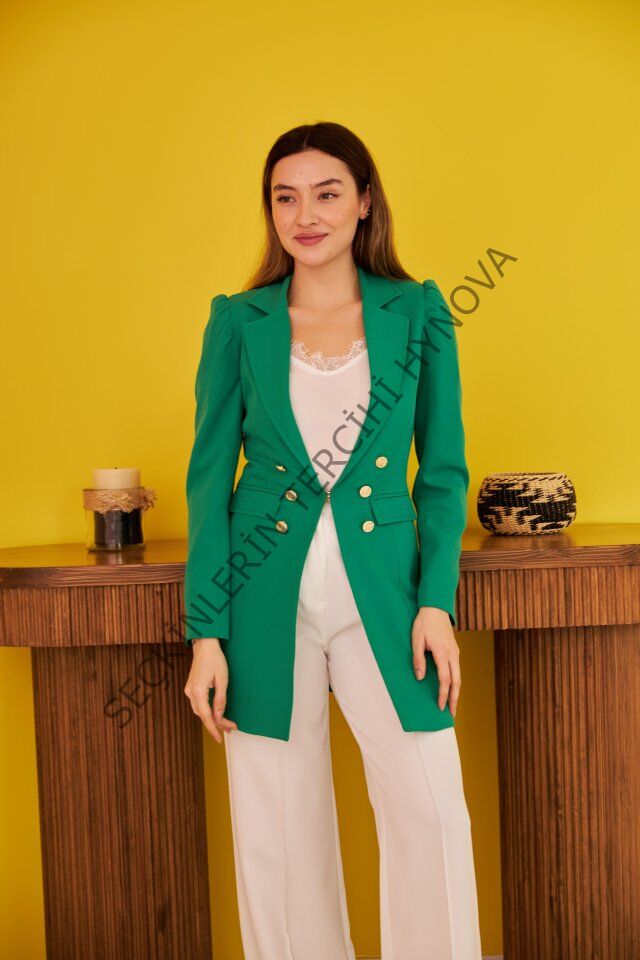 Yeşil Blazer Düğmeli Ceket
