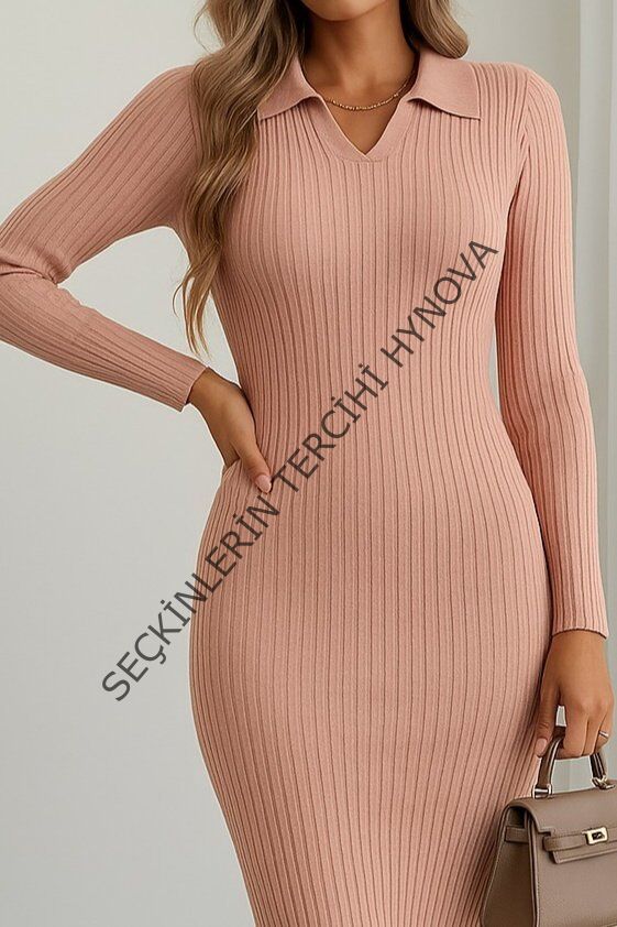 Kadın Uzun Kollu Yakalı Triko Elbise