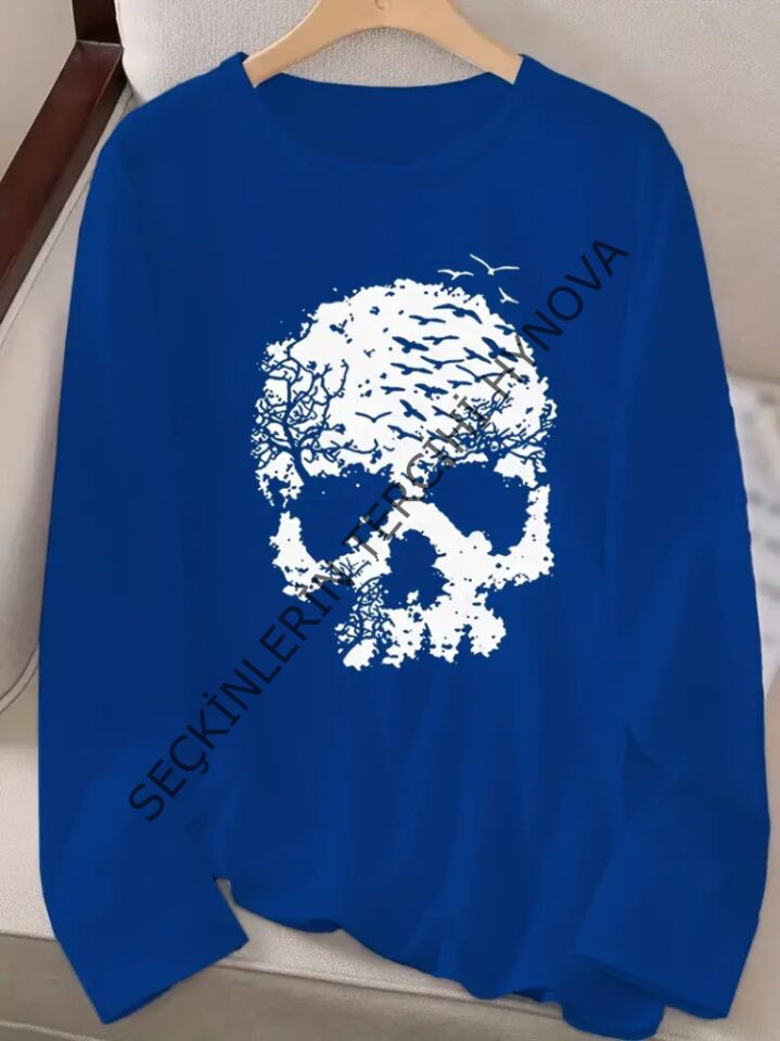 Kadın Uzun Kollu Bisiklet Yaka Ayçiçeği Desenli Viskon Bluz