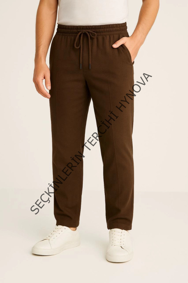 Erkek Keten Pantolon – Cepli, Beli Lastikli Ve Bağcıklı, Nefes Alan Rahat Kalıp, Yazlık Ve Baharlık Günlük Giyim, Şık - Konforlu Boru Paça Model - Kahverengi