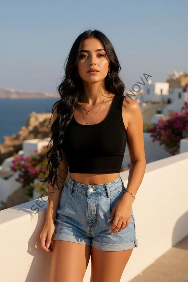 Kadın Siyah Kare Yaka Crop Top Bluz – Şık, Rahat ve Kolay Kombinlenebilir