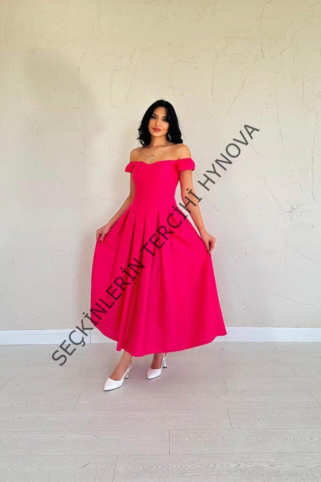 Fuşya Jakarlı Elbise