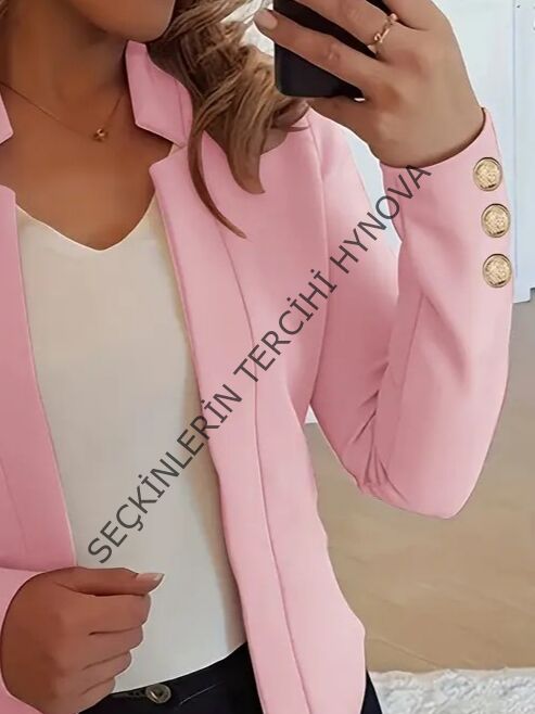 Kadın Uzun Kollu Kol Düğme Detay Ithal Krep Ceket