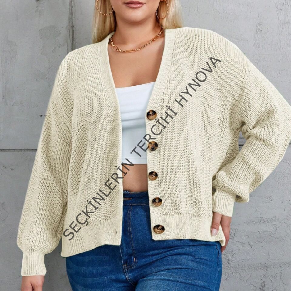 Kadın Beş Düğme Büyük Beden Triko Hırka