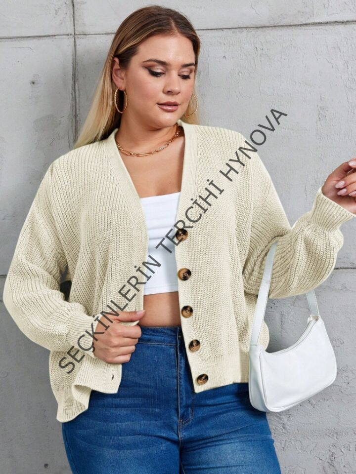 Kadın Beş Düğme Büyük Beden Triko Hırka