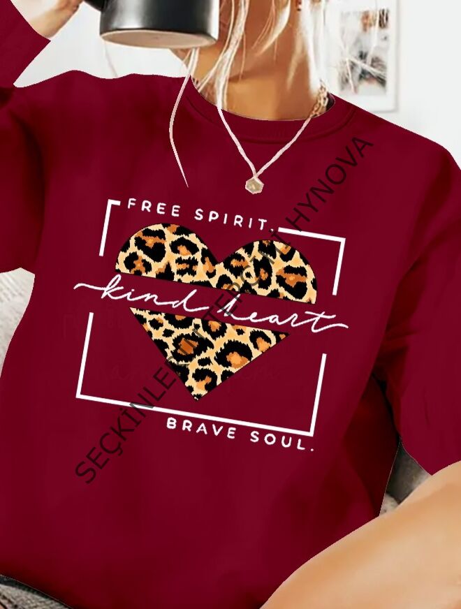 Kadın Uzun Kollu Bisiklet Yaka Desenli Viskon Iki Iplik Bluz