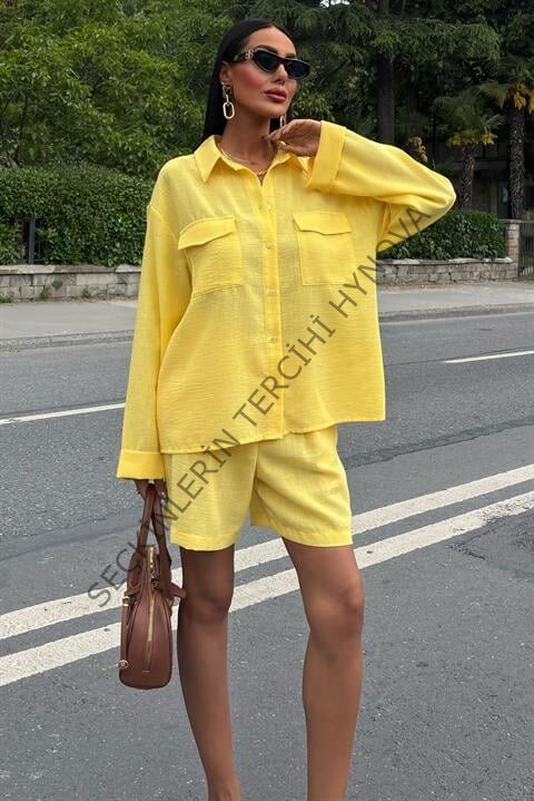 Gömlek Ve Şort Flamlı Keten Takım 10130