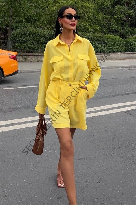 Gömlek Ve Şort Flamlı Keten Takım 10130