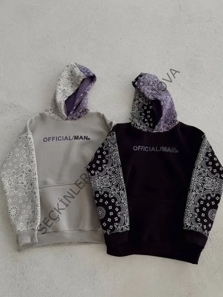 Baskılı Kapüşonlu Sweatshirt - Gri
