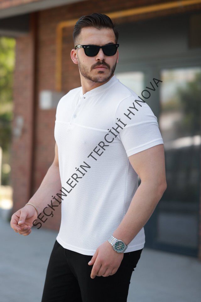 Erkek Hakim Yakalı Kısa Kollu Pamuklu T-shirt