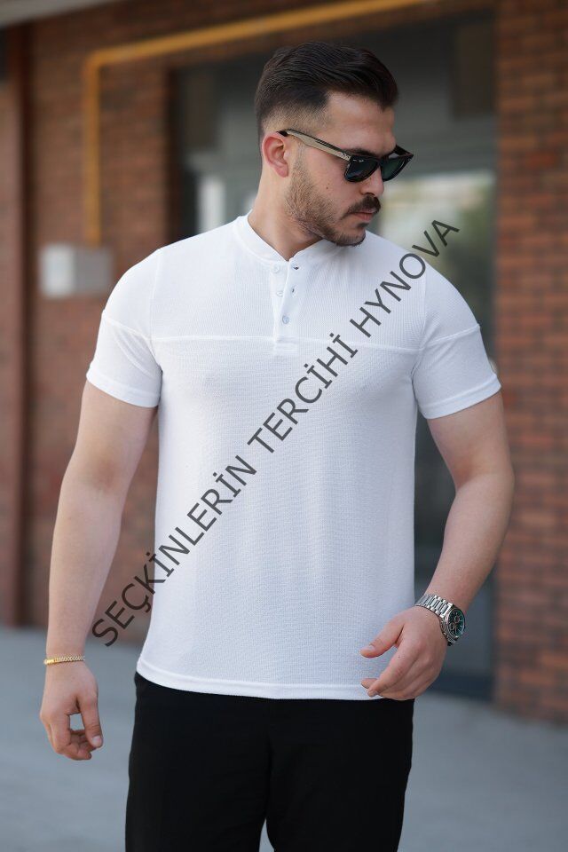 Erkek Hakim Yakalı Kısa Kollu Pamuklu T-shirt