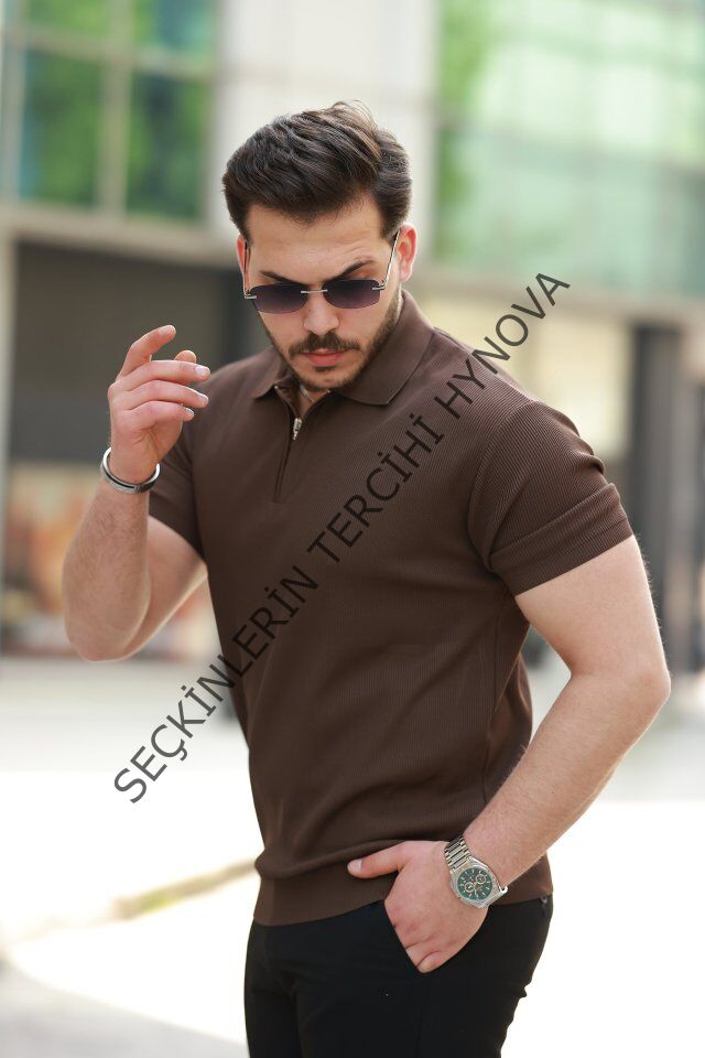 Erkek Fermuarlı Yakalı Kısa Kollu Tshirt