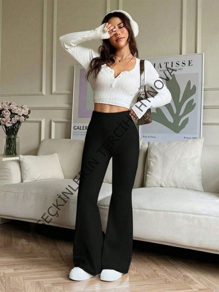 Kadın Yüksek Bel Ispanyol Paçalı Pantolon Tayt