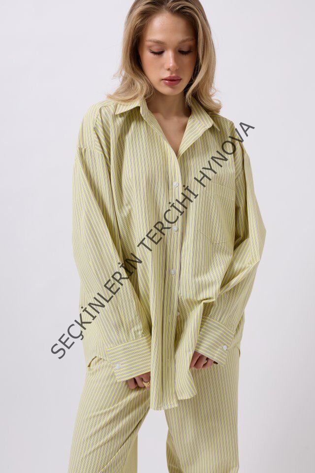 Çizgili Cep Detay Gömlek
