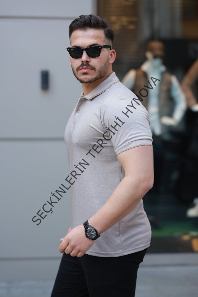 Erkek Yakalı Kagi Kumaş Kısa Kollu T-shirt