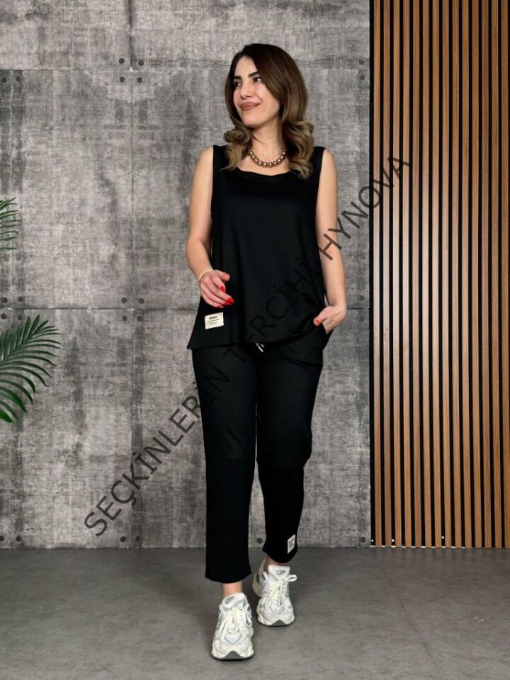 Kadın Askılı Yuvarlak Yaka Viskon Iki Iplik Bluz Ve Eşofman Altı Ikili Takım