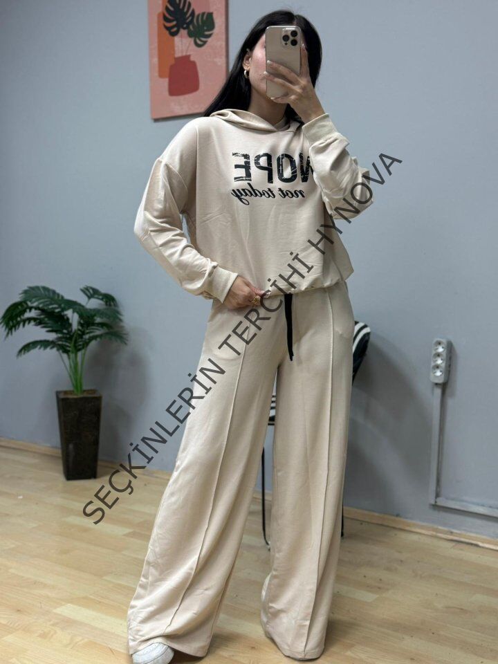 Kadın Uzun Kollu Nope Baskılı Beli Ribanalı Ikili Takım