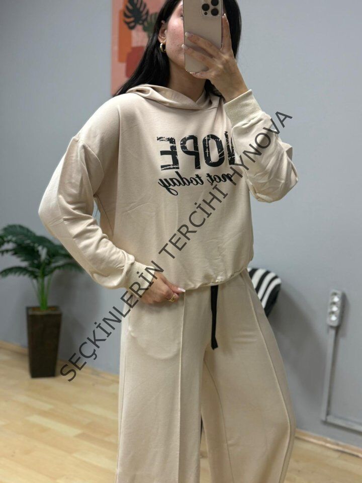 Kadın Uzun Kollu Nope Baskılı Beli Ribanalı Ikili Takım