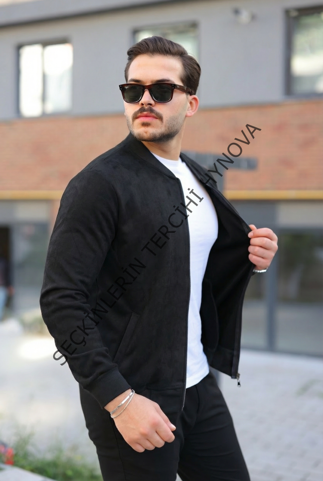 Erkek Scuba Süet Kumaş Bomber Hırka