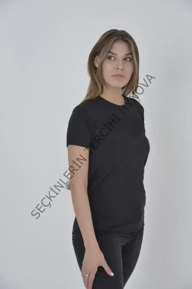 Gögüs Fileli Slim Fit T-shirt - Siyah