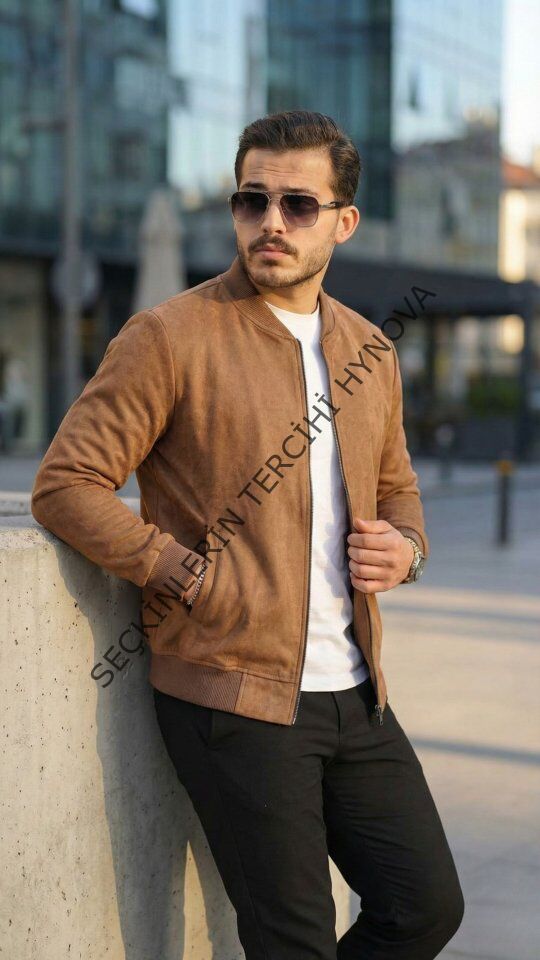 Erkek Scuba Süet Kumaş Bomber Hırka