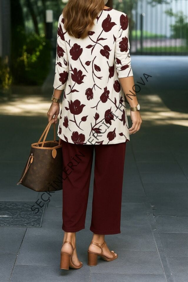 Kadın Uzun Kollu önü Açık Modal Ceket Kolsuz Viskon Iki Iplik Bluz Ve Pantolon üçlü Takım