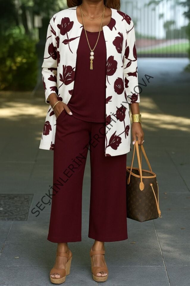 Kadın Uzun Kollu önü Açık Modal Ceket Kolsuz Viskon Iki Iplik Bluz Ve Pantolon üçlü Takım