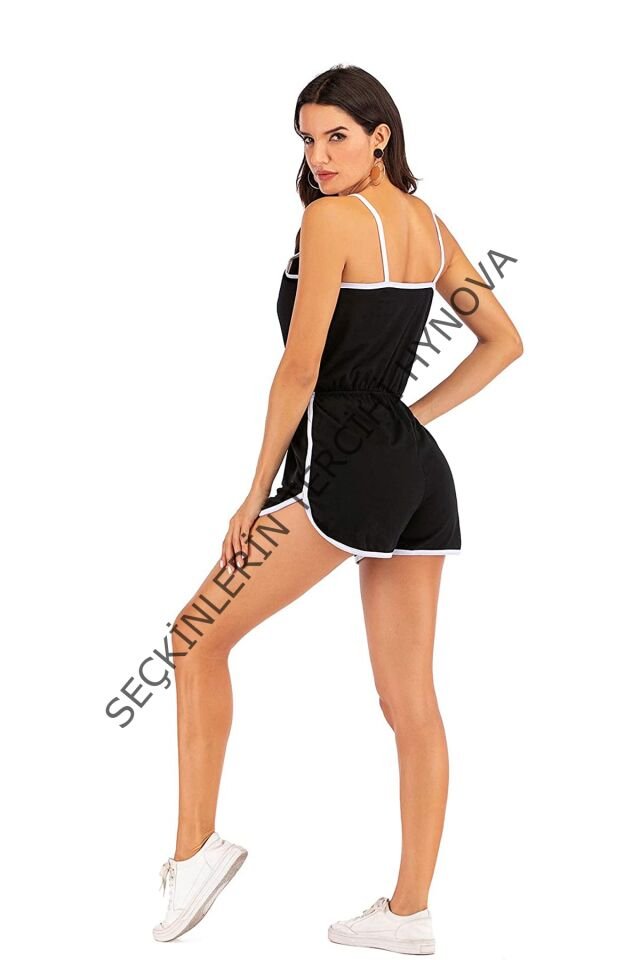 Kadın Siyah Beyaz Askılı Şık Tulum Gecelik – Modern ve Şık Tasarım