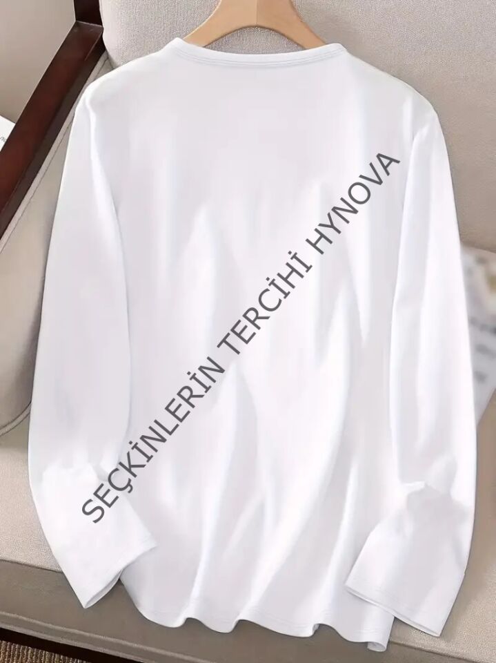 Kadın Uzun Kollu Bisiklet Yakabe Youdesenli Viskon Bluz