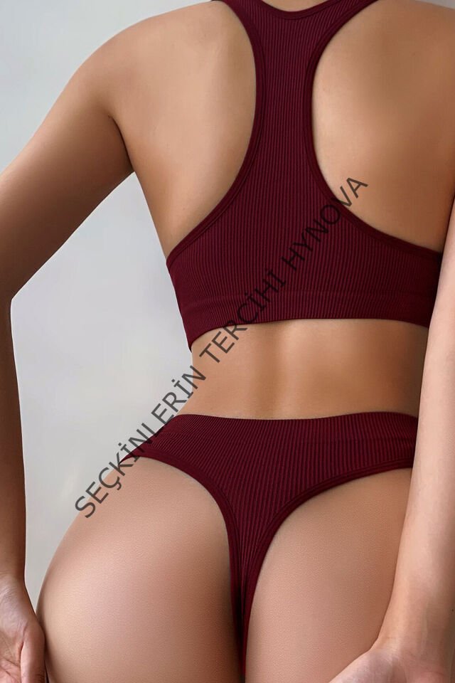 Kadın Bordo Desteksiz Seamless Tangalı   İç Çamaşır  Takımı