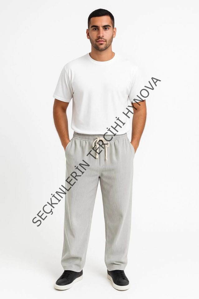 Erkek Fitilli Kadife Cepli Buggy Pantolon Oversize Rahat Kalıp - Gri