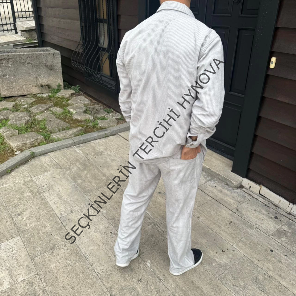 Erkek Fitilli Kadife Cepli Buggy Pantolon Oversize Rahat Kalıp - Gri