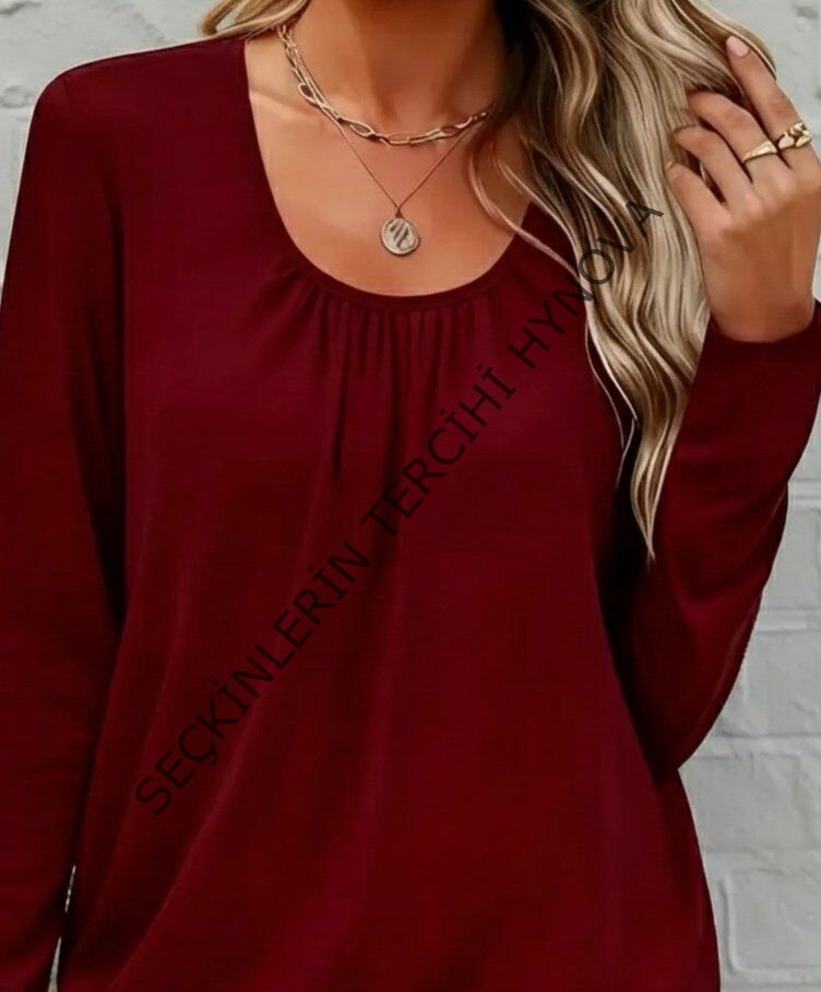 Kadın Uzun Kollu Yuvarlak Yakalı Viskon Bluz
