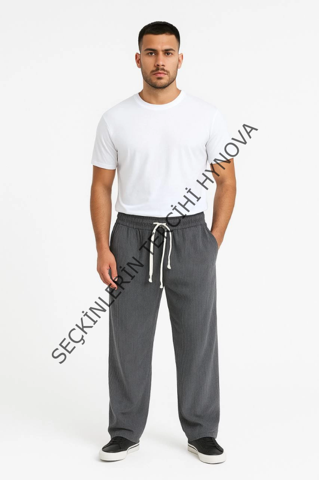 Erkek Fitilli Kadife Cepli Buggy Pantolon Oversize Rahat Kalıp - Füme