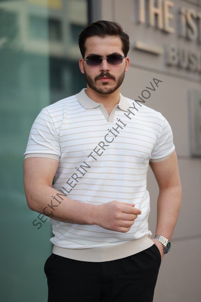 Erkek Kısa Kollu çizgi Desenli örme Kumaş Tshirt