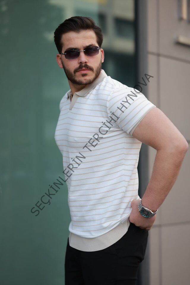 Erkek Kısa Kollu çizgi Desenli örme Kumaş Tshirt