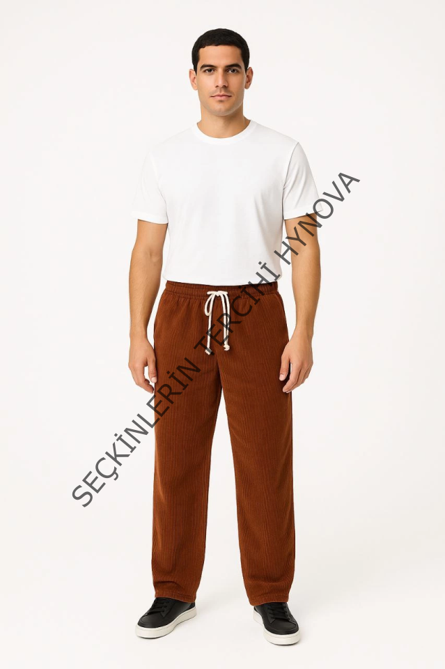 Erkek Fitilli Kadife Cepli Buggy Pantolon Oversize Rahat Kalıp - Kahverengi
